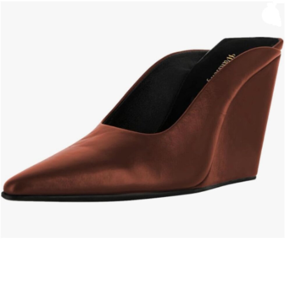 Wansseny Sienna Pointed Toe Wedge High Heel Mules Slip On Ladies Dressy Shoes